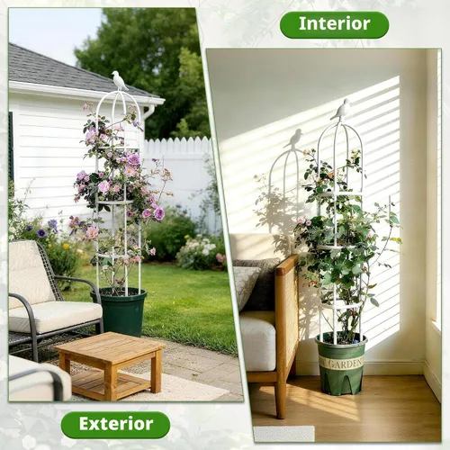 Miniatura 5 de Enrejado de obelisco de jardín de 6 pies para plantas trepadoras, tubo de metal inoxidable con revestimiento de plástico resistente, soporte