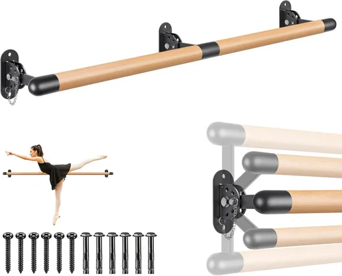 Miniatura 10 de Dolibest Ahorro de espacio, barra de ballet, montado en la pared, sistema de barra de ballet de madera tradicional, estiramiento/danza