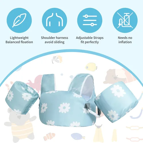 Miniatura 5 de Zeraty Chaleco de natación para niños pequeños, flotadores de 2-3-4-5-6, chaqueta de natación de 25-30-50-66 libras, flotador de piscina desmontable