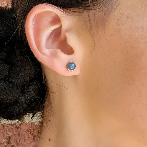 Miniatura 87 de Pendientes naturales de 0.236 in con chapado en oro blanco sobre plata de ley, bisel cabujón de piedras preciosas regalo de joyería para ella