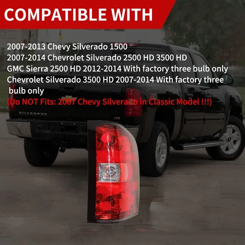 Miniatura 3 de Faro trasero compatible con Chevrolet Chevy Silverado 2007-2013, lámparas traseras de camioneta estilo de fábrica, reemplazo OE con bombillas y Lado