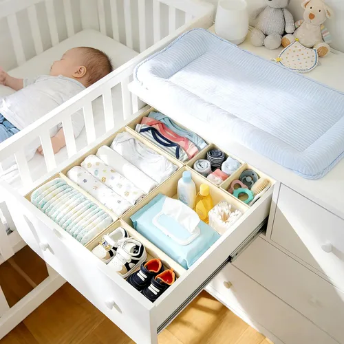 Miniatura 3 de DIMJ Organizador de cajones de ropa – Paquete de 20 contenedores organizadores de cajones de armario para almacenamiento de ropa de bebé, Beige