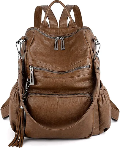 Miniatura 6 de UTO Mochila de cuero vegano para mujer, diseño de moda, convertible con borla, para viajes, con borla