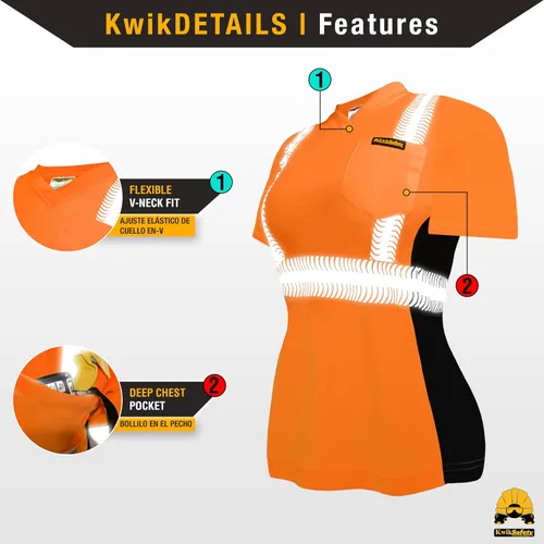 Miniatura 4 de KwikSafety - Charlotte, NC - Vixen Hi Vis Short Sleeve Safety Shirt for Women [Angel Hair Reflective Tape] Naranja