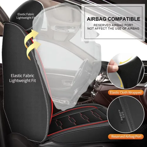 Miniatura 5 de AOMSAZTO Funda de asiento de automóvil de ajuste personalizado para Volkswagen Jetta 2008-2024 2025, protector de asiento de coche de piel Línea roja