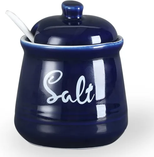 Miniatura 9 de Farmhouse - Sal de porcelana con tapa y cuchara, 12 onzas, fácil de limpiar (beige)