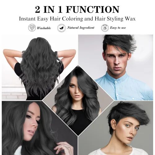 Miniatura 4 de Spray Temporal de Cera de Color Negro para Cabello 4.23 oz, Crema Tinte de Peinado Natural Instantáneo, Barro de Coloración Desechable para Hombres