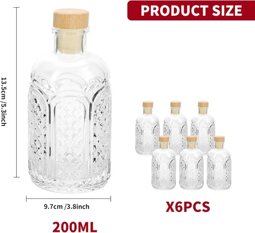 Miniatura 2 de PTSGCAI Botellas de vidrio transparente de 6 onzas – 6.8 fl oz [Paquete de 6] Botellas de vidrio de base pesada con tapa en T para bebidas de vino, 2