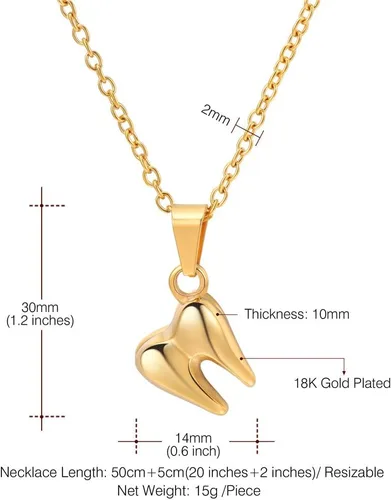 Miniatura 7 de U7 Dentistajoyería de enfermería Acero inoxidable chapado en oro de 18 quilates Mini lindo diente colgante Rolo cadena Dental collares de dientes