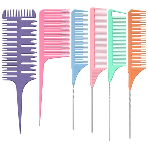 Patelai Juego de 6 peines de resaltado, peine para tejer el cabello, corte seccionado, cola de rata, peinado para reflejos, balayage, coloración del