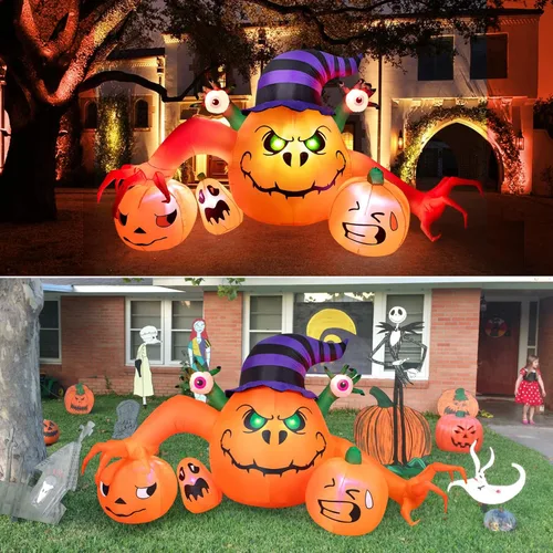Miniatura 8 de Decoraciones inflables de Halloween de 8 pies de largo, decoraciones de calabaza con luces LED integradas, linterna inflable para interiores