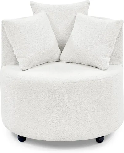Miniatura 4 de Quarte Moderna silla tapizada de ocio, silla giratoria de tela de peluche con ruedas móviles y 3 almohadas, perfecta para sala de estar y dormitorio