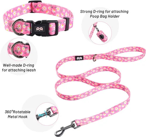 Miniatura 4 de QQPETS Arnés para perro con correa y soporte para bolsa de excrementos, juego de 4 piezas, ajustable sin tirones, chaleco acolchado de malla suave