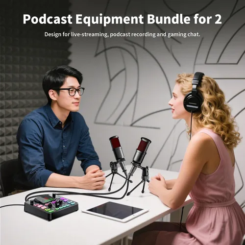 Miniatura 9 de Paquete de equipo de podcast, mezclador de audio con micrófono dinámico para PC, juego de equipos de juegos para grabación de podcasts, cambiador