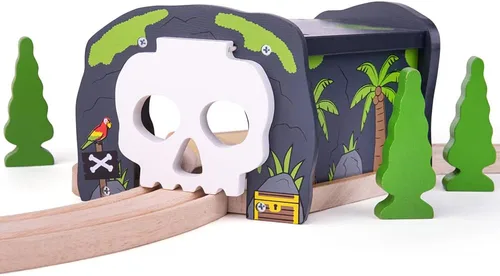 Bigjigs Rail Skull Cave & Tunnel - Juego de accesorios de tren de madera, túneles para trenes y juegos de ferrocarril, juguetes clásicos para niños,
