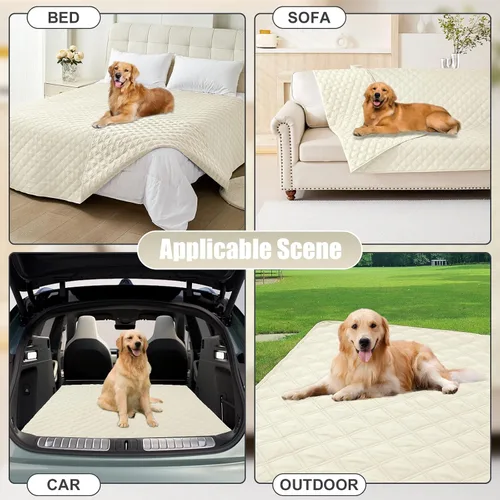 Miniatura 7 de Smiry Funda impermeable para cama de mascota, suave y lavable, para muebles, cama, sofá, reversible, a cuadros (30 x 53 pulgadas, color beige/beige)