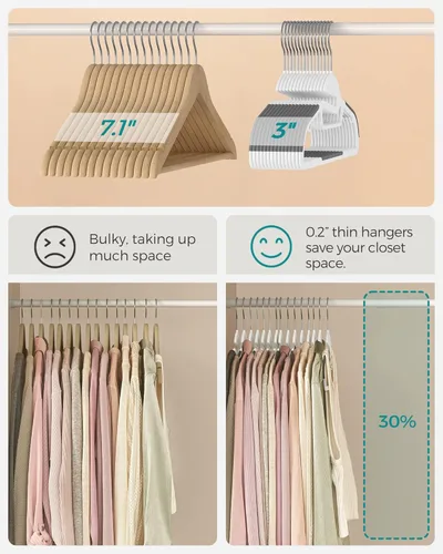 Miniatura 6 de SONGMICS Paquete de 50 percheros, perchas de plástico resistentes para trajes, apertura en forma de S, ahorro de espacio, gancho giratorio de 360º