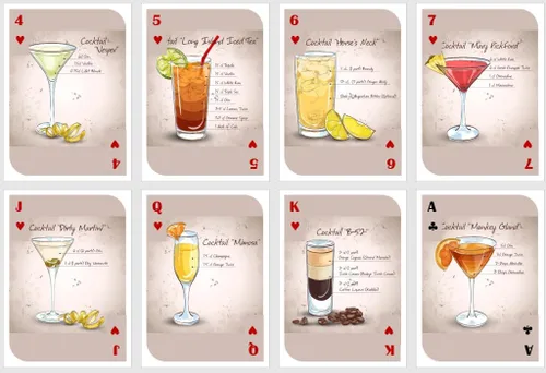 Miniatura 4 de Naipes para beber. Naipes con recetas de cócteles. Naipes de fiesta. Naipes estándar. Cartas de póquer. Cartas de puente.