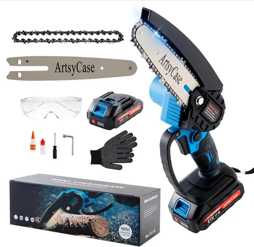 ArtsyCase Mini Motosierra de 6 Pulgadas Inalámbrica, Motosierras Portátiles, Motosierra de Mano Pequeña para Poda de Árboles, Corte de Madera y