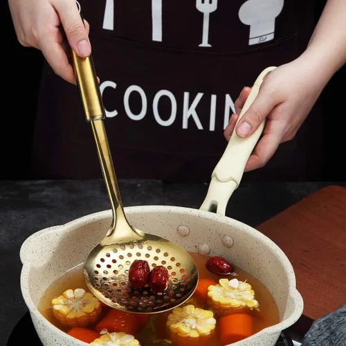 Miniatura 6 de Berglander Espumador, Colador de Acero Inoxidable Dorado, Cocina Dorada con Chapado de Titanio, Cucharas Ranuradas, Para Cocina, Colador de Metal 3.