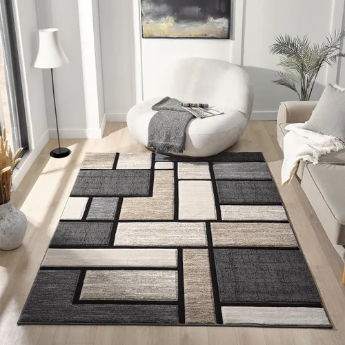 Alfombra moderna de 5 x 7 con geometría de arena para sala de estar, comedor y dormitorio, alfombra de pasillo tallada a mano, poliéster duradero,