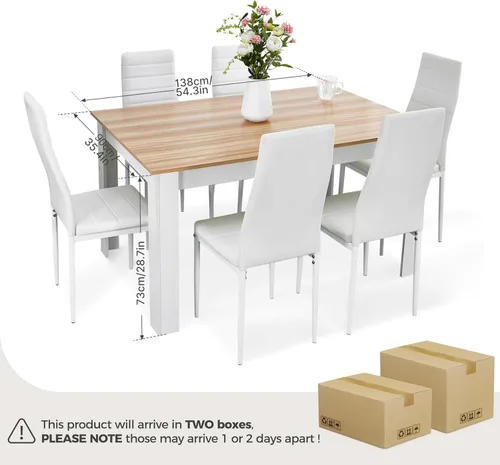 Miniatura 4 de Mondeer - Juego de mesa de comedor para 4, mesa de cocina con sillas de respaldo alto de piel sintética, juego de comedor y oficina en casa que