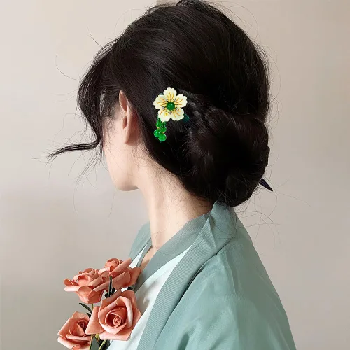 Miniatura 3 de inSowni 8 piezas vintage retro asiático, japonés, chino, tradicional, Hanfu con flores de madera con colgantes de cuentas, horquillas