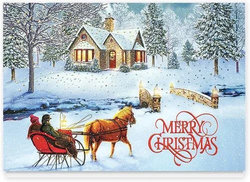 The Gallery Collection, 25 tarjetas de Navidad personalizadas con sobres forrados con papel de aluminio (viaje de invierno a casa), para negocios o