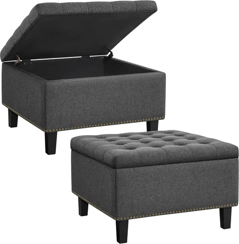 Miniatura 11 de Yaheetech Banco otomano clásico de entrada de 50 pulgadas con almacenamiento, taburete multiusos para reposapiés, color gris oscuro, 2