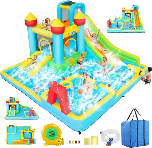 Miniatura 10 de AKEYDIY Bounce House - Tobogán acuático inflable gigante para niños grandes de 8 a 12 años y de 3 a 10 años, casa de rebote con tobogán de agua