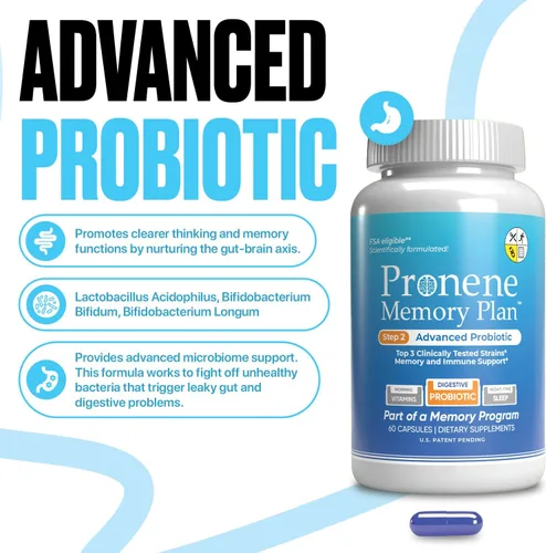 Miniatura 3 de Pronene Memory Plan Probiótico avanzado Lactobacillus, Bifidobacterium bifidum, Bifidobacterium longum Apoya la inmunidad, microbioma, eje