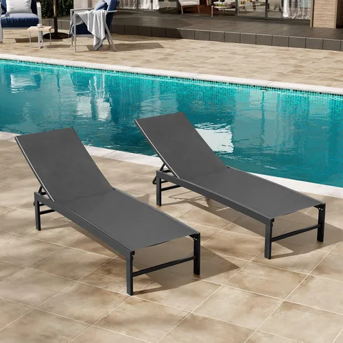 Miniatura 12 de Crestlive Products Sillas de salón al aire libre, tumbonas de aluminio para piscina, reclinables ajustables de cinco posiciones, para todo