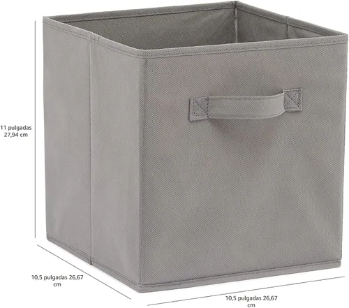 Miniatura 4 de Amazon Basics - Cestos plegables de tela para almacenar, organizadores con asas, 10.5 x 10.5 x 11 pulgadas, color gris, paquete de 6