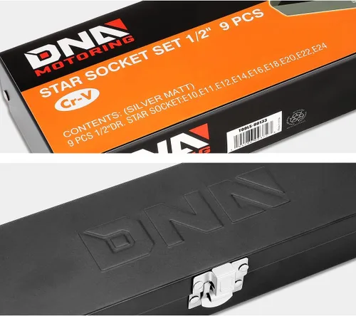 Miniatura 3 de DNA Motoring TOOLS-00133 - Juego de 9 llaves de vaso Torx externas de 1/2 pulgada - E10, E11, E12, E14, E16, E18, E20, E22, E24, con estuche