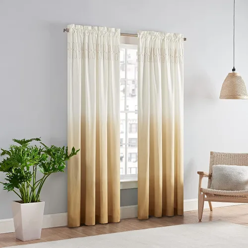 VUE Arashi - Cortina decorativa moderna de estilo boho con bolsillo para barra y efecto ombre para sala de estar (1 panel), 52 x 84 pulgadas, color
