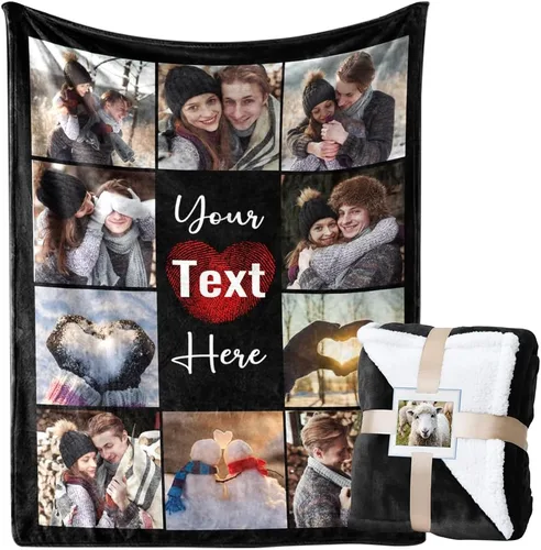 Manta personalizada con imagen, manta de forro polar Sherpa personalizada, manta gruesa y cálida de felpa, personalizada para pareja, novia, novio