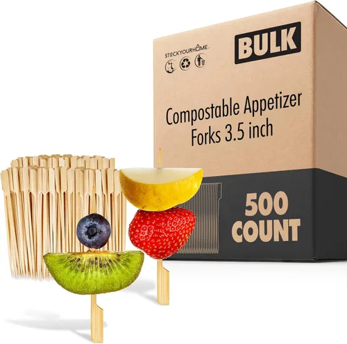 Miniatura 9 de 200 tenedores de aperitivo de bambú, tenedor desechable de bambú de 3.5" para charcutería, mini tenedores para aperitivos, tenedores de cóctel