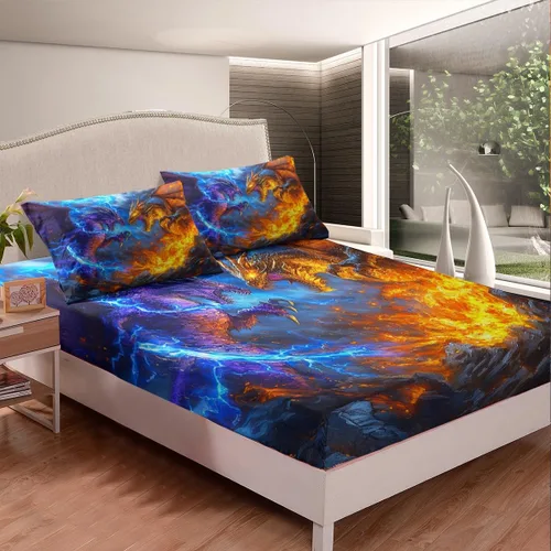 Miniatura 3 de Erosebridal Monster Bedding - Juego de sábanas de tamaño individual con diseño de dragón mágico para niños y hombres, juego de cama ajustable