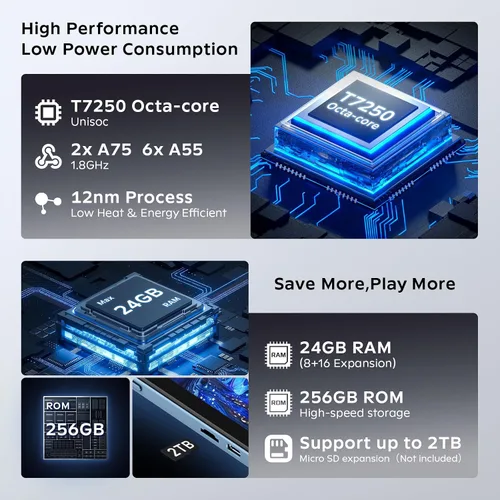 Miniatura 4 de Tablet Android 16 de 11 pulgadas con teclado, 24 GB de RAM + 256 GB de ROM (expansión de 2 TB), T7250 Octa-Core, pantalla IPS FHD de 1920 x 1200