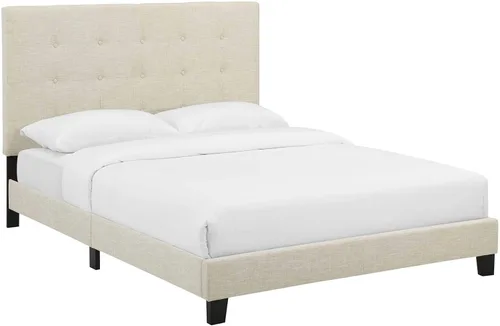 Miniatura 3 de Modway Melanie - Base de cama tapizada de tela capitoné, tamaño matrimonial, color beige