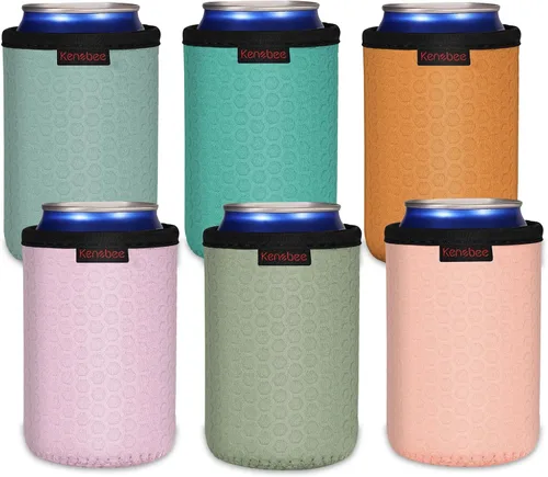 Miniatura 12 de Paquete de 4 Fundas Enfriadoras para Latas Delgadas de 12oz, Suaves Aisladas Reutilizables Antideslizantes de Neopreno Portavasos Cubiertas