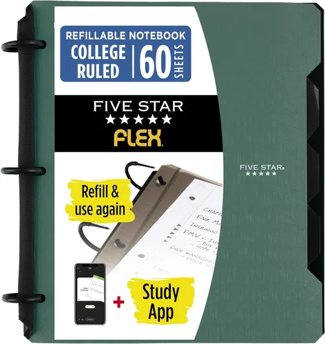 Miniatura 10 de Five Star Flex - Cuaderno recargable + aplicación de estudio, papel rayado universitario y carpeta de anillos TechLock de 1 pulgada con bolsillos
