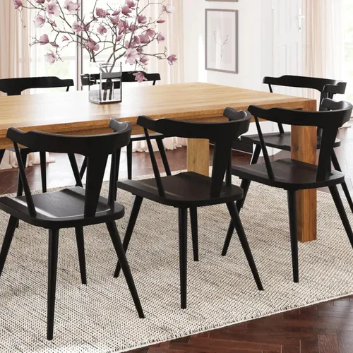 Miniatura 8 de POLY & BARK Silla de Comedor Enzo Negra Moderna de Mediados de Siglo – Silla con Respaldo de Listones de Madera de Roble Macizo, Altura del Asiento