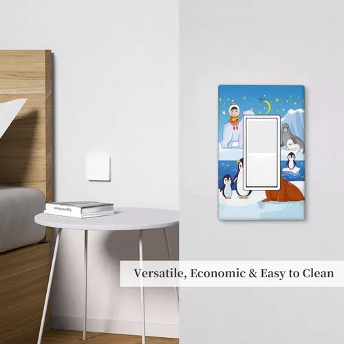 Miniatura 6 de Arctic Animals - Placa de interruptor de luz de 1 banda, lindo sello de dibujos animados, pingüino, oso polar, placa de pared individual basculante