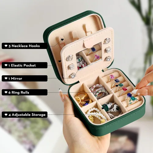 Miniatura 3 de Parima Organizador pequeño de joyería de viaje, joyero de viaje con espejo, regalos para mujeres, amigas, dama de honor, dama de honor, cumpleaños