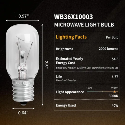 Miniatura 2 de UP2WIN Bombillas compatibles con horno microondas GE, WB36X10003, compatible con GE Whirlpool Maytag Frigidaire Kenmore Microondas, paquete de 3