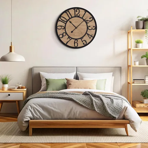 Miniatura 6 de Maxstar Reloj de pared para sala de estar, estilo rústico silencioso con número arábigo, funciona con pilas, relojes de pared decorativos para Negro