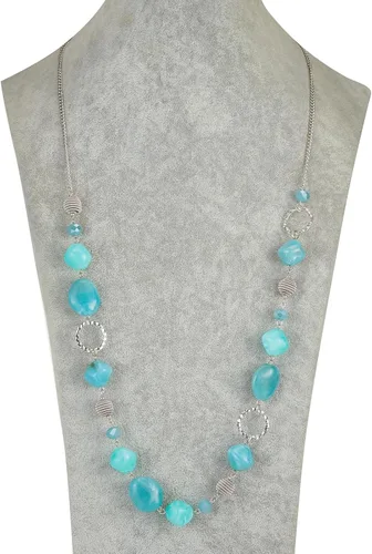 Miniatura 5 de BULINLIN Collar largo de cuentas para mujer, collar de cadena de suéter plateado con cuentas de resina de cristal, joyería de moda para niñas