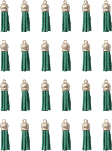 Miniatura 13 de 30 llaveros de cuero con borlas de cuero con agujero dorado para tapas doradas, mini borlas de imitación para hacer joyas, llaveros, aretes