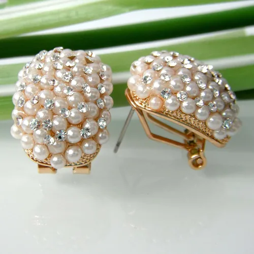 Miniatura 3 de Navachi - Aretes de cristal colorido chapado en oro de 18 quilates con perlas Omega